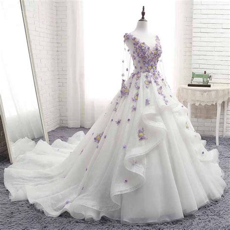 White Tulle Ruffles Long 3d Flower Lace Applique Prom Dress