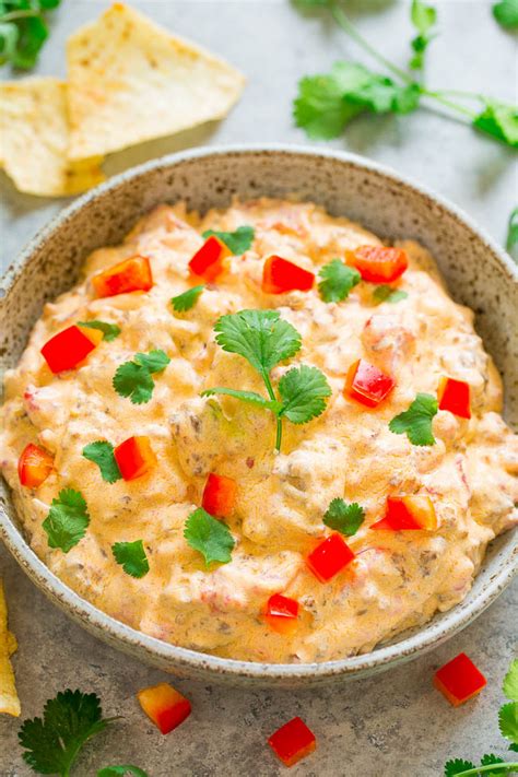 Baked Triple Cheese And Salsa Chip Dip Recipe Averie Cooks