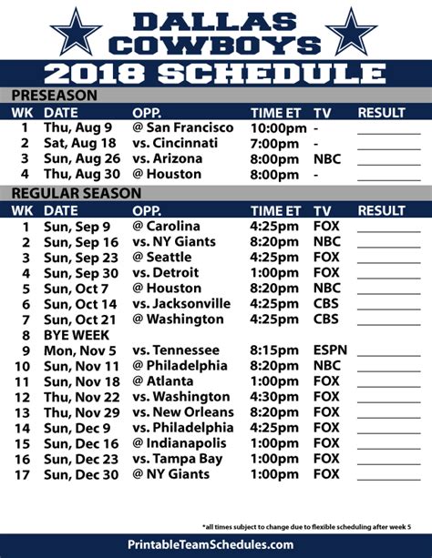The team lost dak prescott to a gruesome ankle injury early in the season and was combined opponents 2020 record: printable dallas cowboys schedule That are Invaluable ...