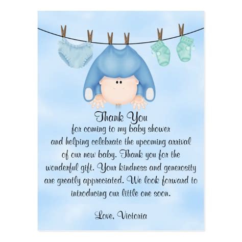 Baby Shower Thank You Baby Boy Postcard