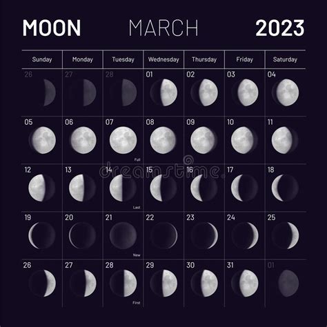 March Lunar Calendar For 2023 Year Monthly Cycle Planner Stock Vector