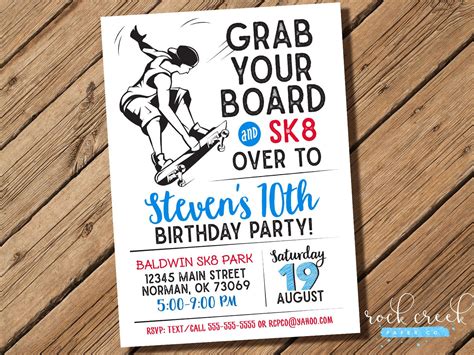 Skateboarding Invitation Skateboarding Party Skate Park Skateboarding Park Sk8 Birthday