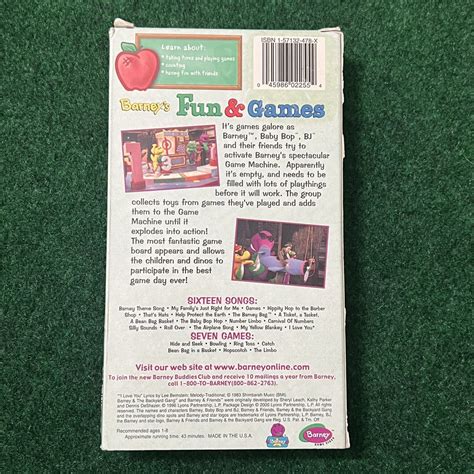 Barney Barneys Fun And Games Vhs 2000 Classic Collection Purple