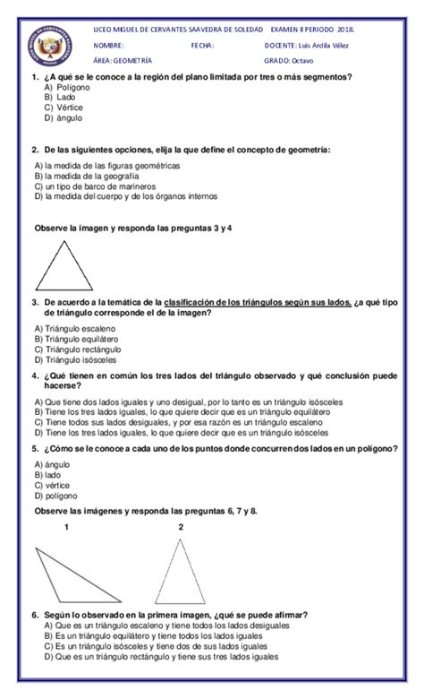 Doc Examen Geometria Segundo Periodo Octavo Grado Camilo Andrés