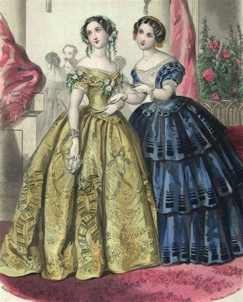 1850 Evening Dresses Beautiful Shades Of Blue And Yellow Victorian