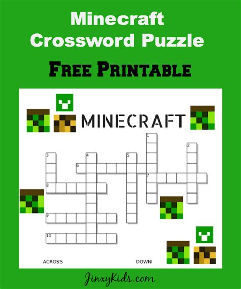 Our collection of puzzles for 6 year olds will help you to make learning fun. Free Printable Minecraft Crossword Puzzle - Jinxy Kids