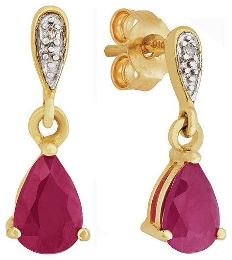 Revere 9ct Gold Pear Ruby And Diamond Accent Earrings Reviews