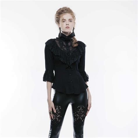 Punk Rave Viktorianische Bluse Schwarz Gothic Bluse Victorian Ruffle Shirt Black Ebay