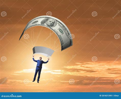 Businessman In Golden Parachute Concept Stock Photo Image Of Gold