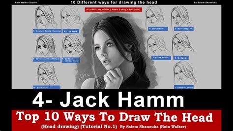 Top 10 ways to draw the head 4- Jack Hamm -Tutorial No.1 ... Pencil drawings of famous people.