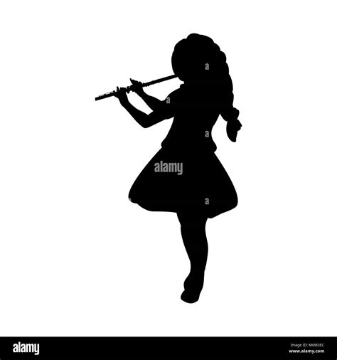 Silhouette Girl Music Playing Flute Vector Illustration Stock Vector