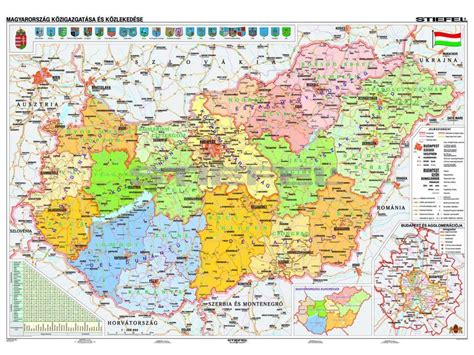 Magyarország térkép megyékkel városokkal : Magyarország közigazgatása és közlekedése DUO óriástérkép