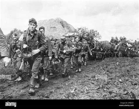 German Soldiers Advancing On The Eastern Front 1942 Stock Photo Alamy