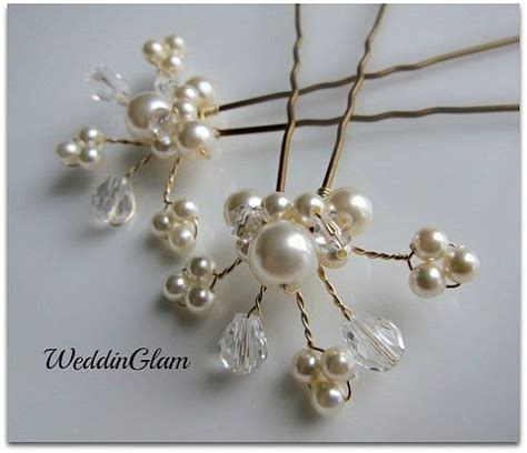 Bridal Hair Pins Wedding Hair Accessories Swarovski Pearls Gold