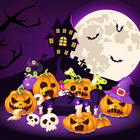 Halloween Cartoon Vector Illustration Creepy Pumpkins Haunted House