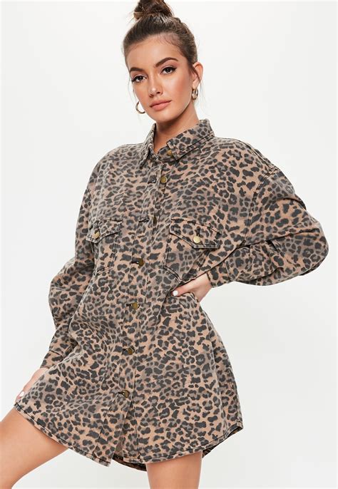 Brown Leopard Print Super Oversized Denim Shirt Missguided