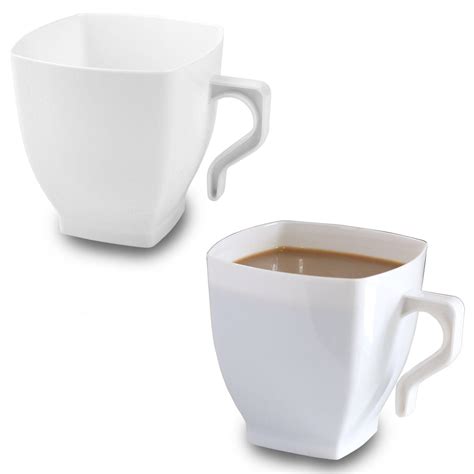 White Plastic Coffee Cups 8oz Square Mugs With Handle Disposable Or