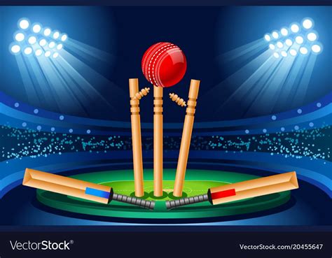 Cricket Stadium Background Hitting Recreation Equipment Vector Design