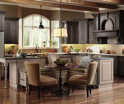 That is typically about 20 inches, depending on your design style. Casual Kitchen with a Large Kitchen Island - MasterBrand