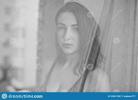 Red Haired Girl At Empty Room Stock Image Image Of Fashion Black 233611087