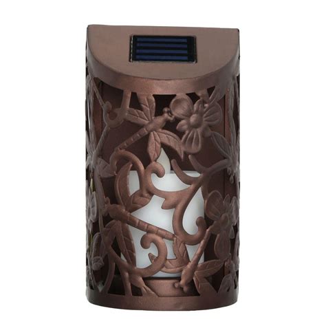 Moonrays Solar Powered Bronze Outdoor Led Wall Sconce With Flickering