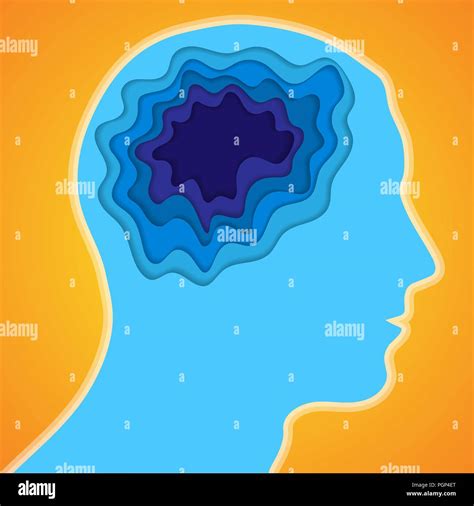 Blue Silhouette Of Man Head With Cut Paper Brain Stock Vector Image