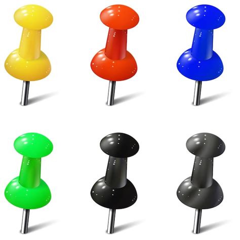 Premium Vector Set Of Realistic Push Pins In Different Colors Thumbtacks