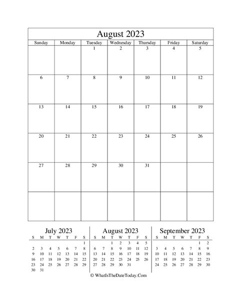 August 2023 Editable Calendar Vertical Layout Whatisthedatetodaycom