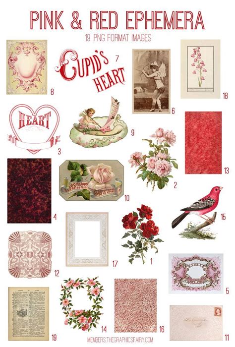 Pink And Red Ephemera Kit Graphics Fairy Premium Membership Scrapbook