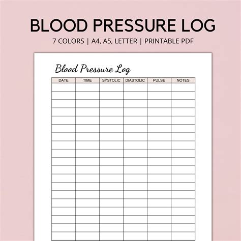 Blood Pressure Log Printable Blood Pressure Tracker Bp Etsy Australia