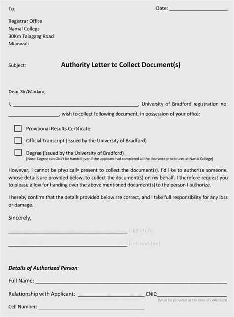 samples  authorization letter  collect documents