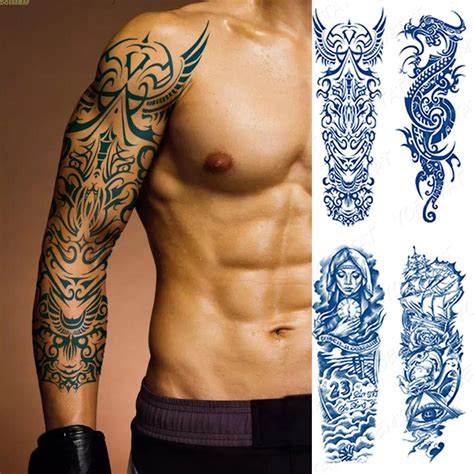 Oceanmap Waterproof Large Tattoos Sticker Man Fake Tattoo Temporary Tattoos Dragon Design Juice