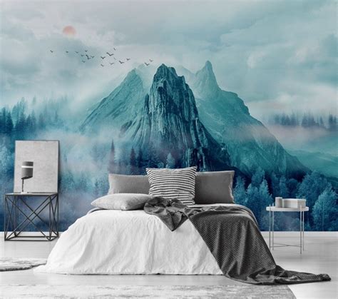 Misty Mountain Landscape And Sunrise Wallpaper Mural Mural Wallpaper