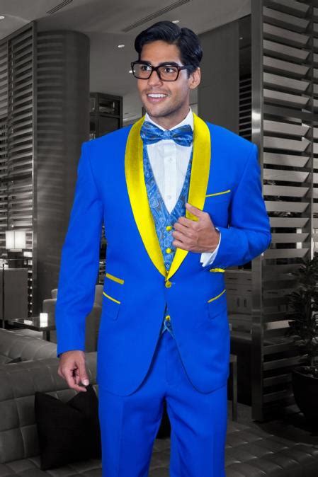 Mens Royal Blue Suit For Men Perfect And Yellow Tuxedo