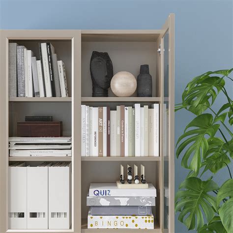 Billy Bookcase With Glass Doors Greymetallic Effect 80x30x202 Cm Ikea
