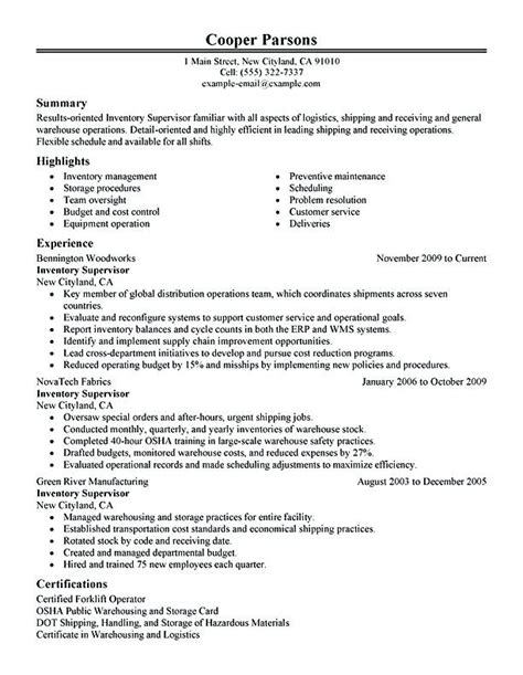 Create a perfect resume with our online curriculum vitae maker in just a few steps. inventory supervisor warehouse and production , Inventory ...