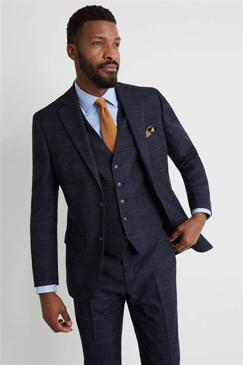 Buy Moss Tailored Fit Navyblack Check Suit Black Check Suit Modern