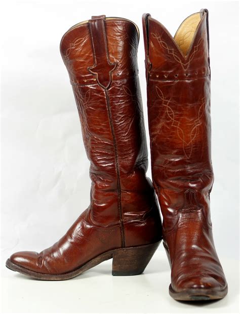 To Stanley Womens Knee High Brown Calf Vintage Custom Cowboy Western