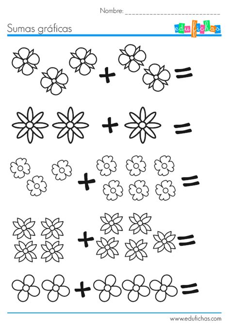 Las actividades educativas basadas en el aprendizaje para contar son muy divertidas para los más pequeños si las centramos en un juego divertido. Sumas con dibujos de flores. Fichas de matemáticas para niños. | Fichas de matematicas ...