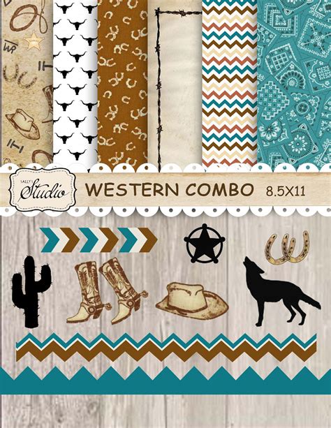 Digital Western Scrapbook Paper Borders Clip Art Pack Cowboy Instant