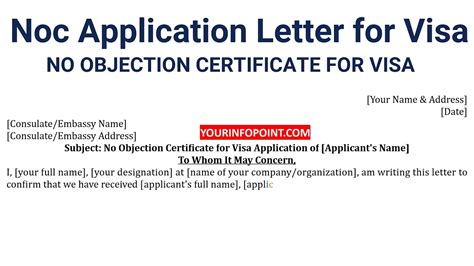 Noc Application Letter For Visa No Objection Certificate For Visa