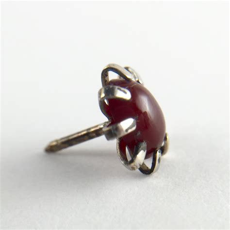 Vintage Sterling Silver And Ruby Tie Tack Lapel Pin