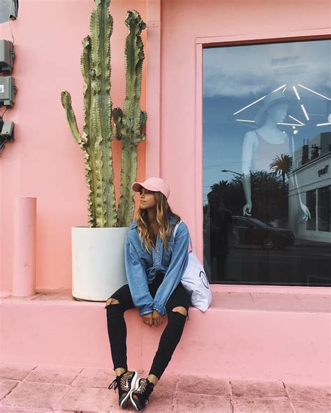 This baseball cap is crafted with a pure cotton construction in a light pink colorway, finished with a curved bill and a black adidas trefoil logo embroidered a. Denim tees, knee slit jeans, pink baseball cap, and lace ...