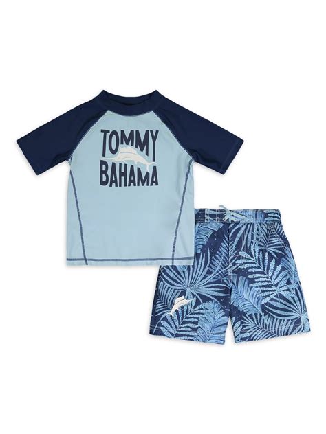 Tommy Bahama Baby Toddler Boy Rash Guard And Palm Swim Trunks 2pc Set