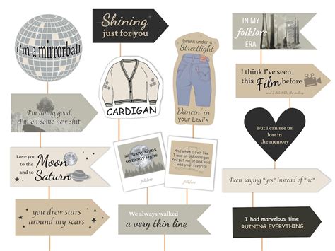 Printable Taylor Swift Folklore Photo Booth Props Taylor Swift Etsy