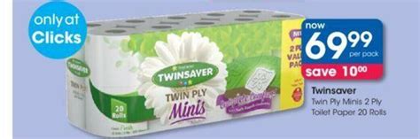 Twinsaver Twin Ply Minis 2 Ply Toilet Paper 20 Rolls Offer At Clicks