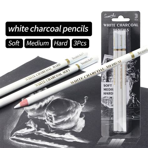 Professional 3pcs White Charcoal Softmediumhard Pencils For Sketching