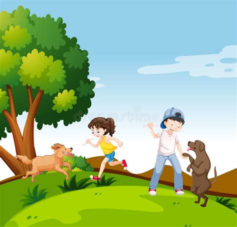 People With Dogs In Park Stock Vector Illustration Of Clip 128243384