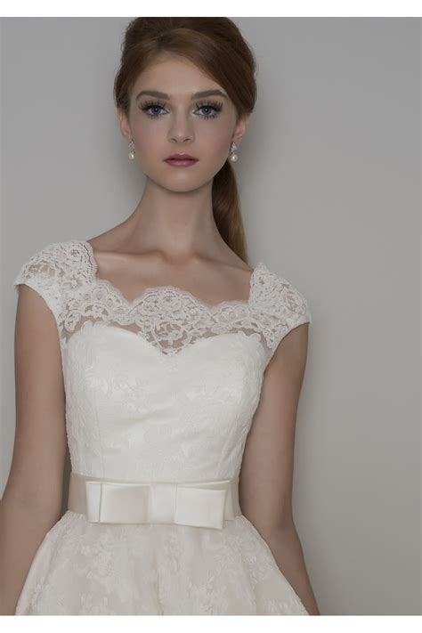 Pair with a statement flat and denim. Loulou Bridal FLORRIE Lace Tea Length Short Wedding Dress ...