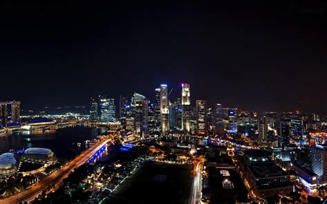 Wallpaper City Cityscape Night Singapore Skyline Skyscraper